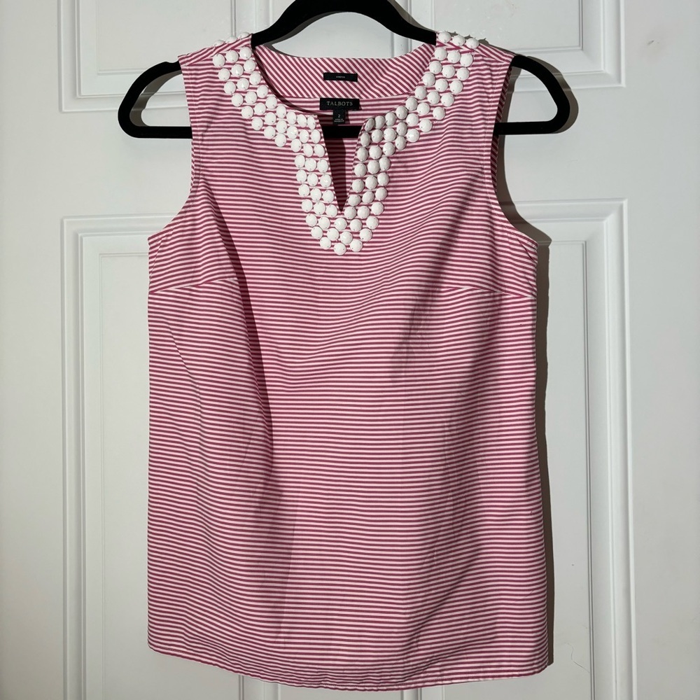 ❤️2/$15 or 3/$21❤️ Talbots Striped Sleeveless Top w/Beading, Size 2 - Picture 1 of 9